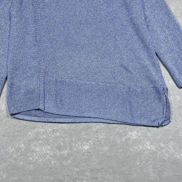Chico's Sweater 3 XL Blue Shiny Metallic Long Sleeve Asymmetrical Sweater 1867 - Picture 3 of 10